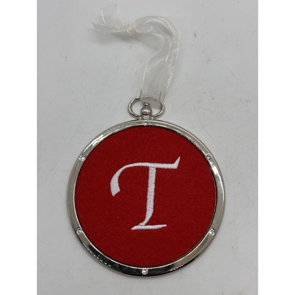 Red Felt T Harvey Lewis Letter Monogram Ornament w/ Crystals From‎ Swarovski